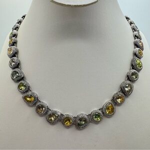 Beautiful Napier Silver Tone Multicolor Crystal Station Necklace Adjustable